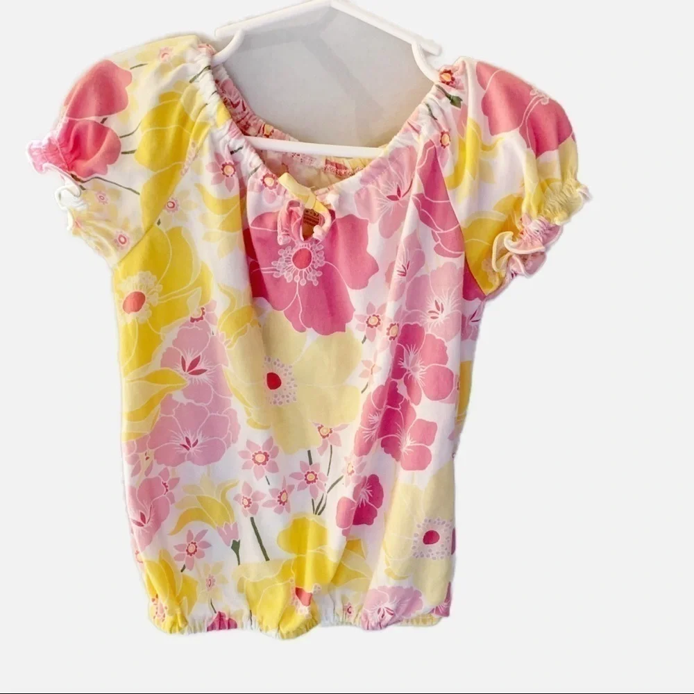 The Children’s Place Floral Ruffle Elastic Spring Summer Pink Yellow. Size 5/6